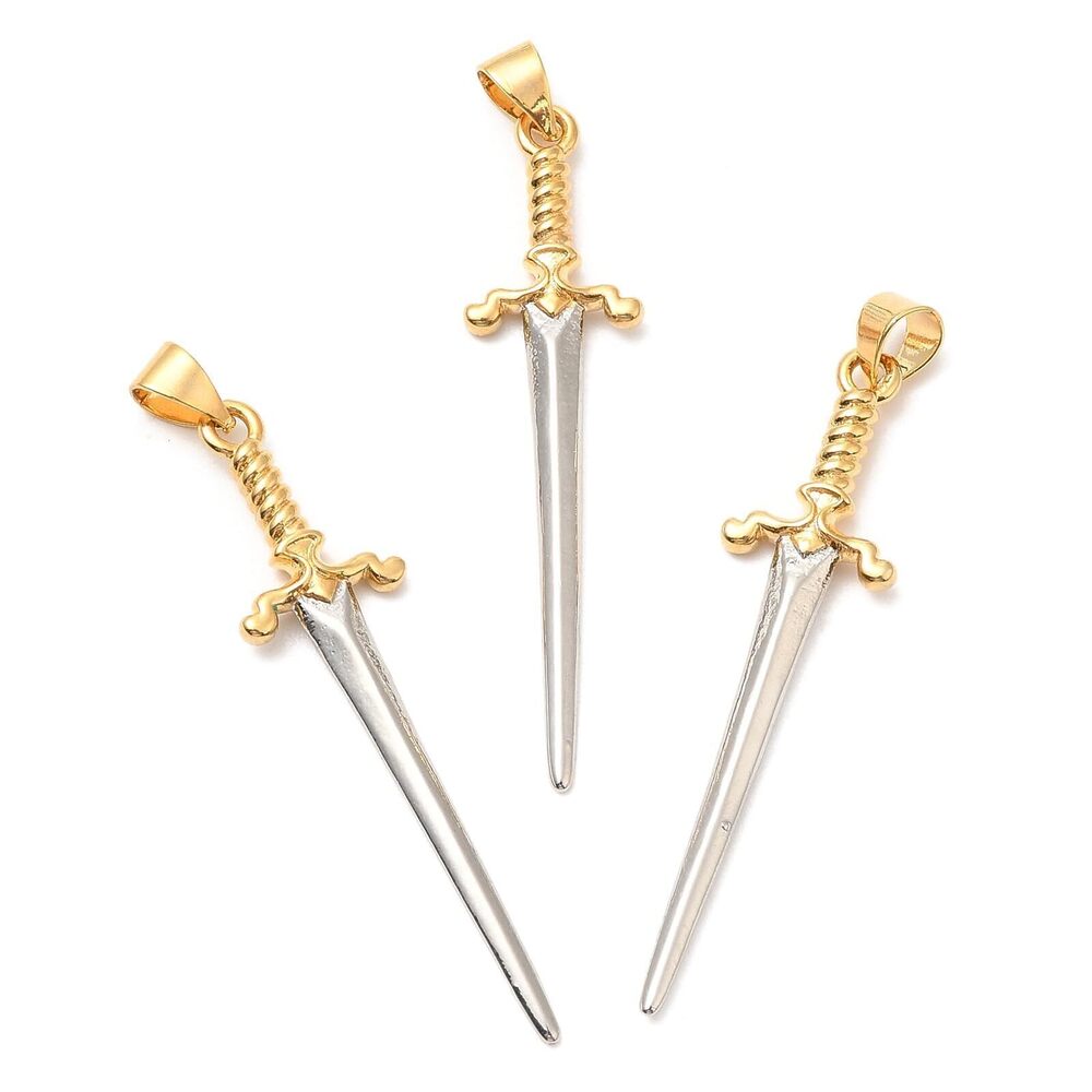 8951 5 Pcs Brass Sword Charms 18K Gold Plated Knife Charms Metal Dagger
